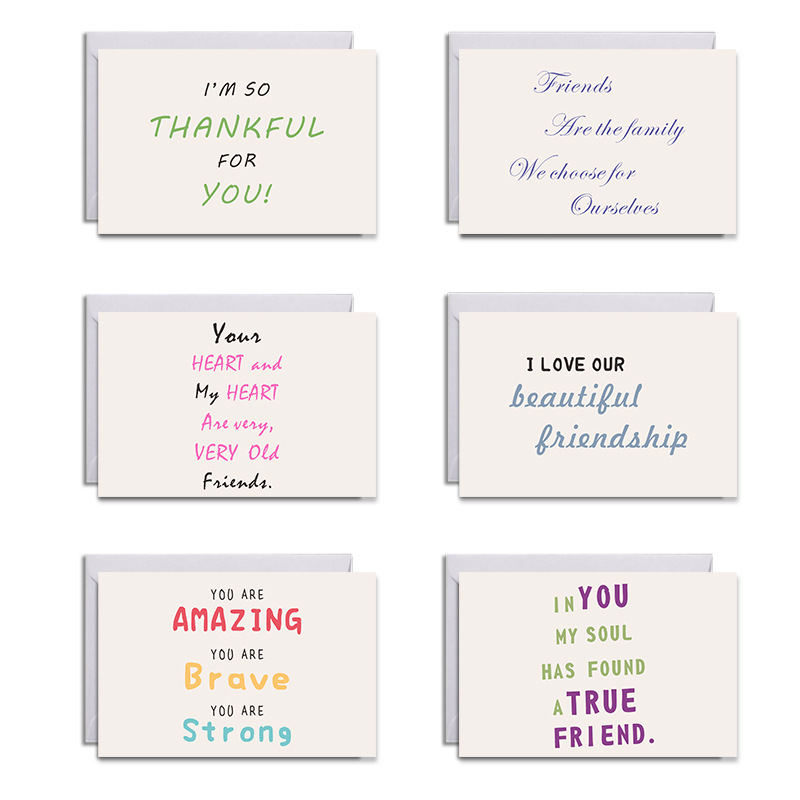 外贸新品简约暖心文字系列友谊卡纪念祝福美好的友情贺卡套装批发