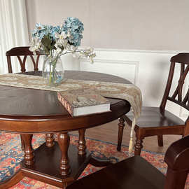 0A502款美式轻奢简约全实木圆餐桌椅组合圆形大饭桌子餐厅家用餐