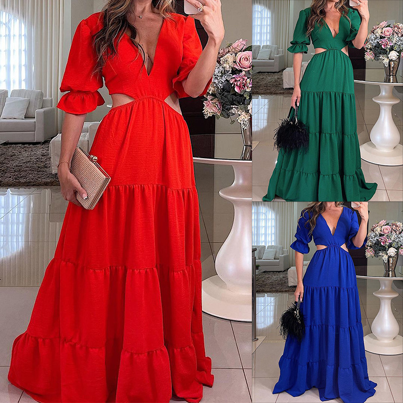 FD1542 in stock 25 years of cross-border summer dress fashion personality V-neck party long dress