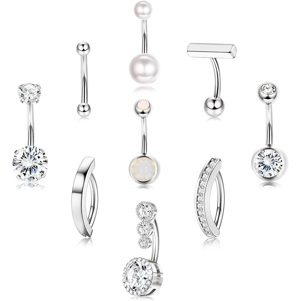 Belly button piercing, classic physiological set stainless steel, Amazon, 9 pieces, (Physicals)