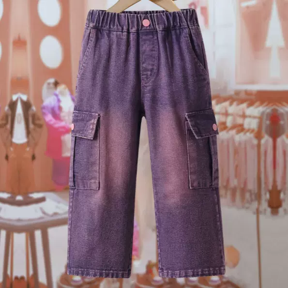 女童水洗牛仔裤春秋款2025儿童时髦工装长裤中大童女孩街舞百搭裤