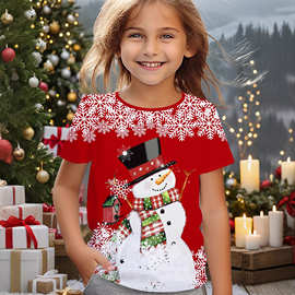 2025年新款女童圣诞树雪人系列数码印花时尚休闲T恤百搭上衣RA1