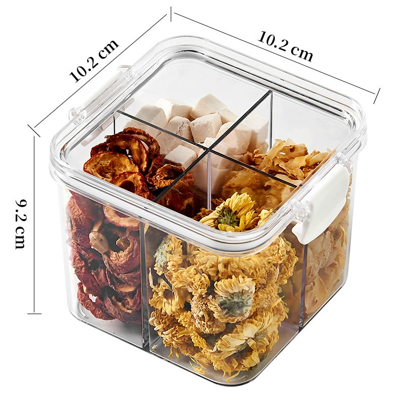 Tea Storage Box, Square Multi-Compartment Container, 680–700 ml, Airtight Stackable