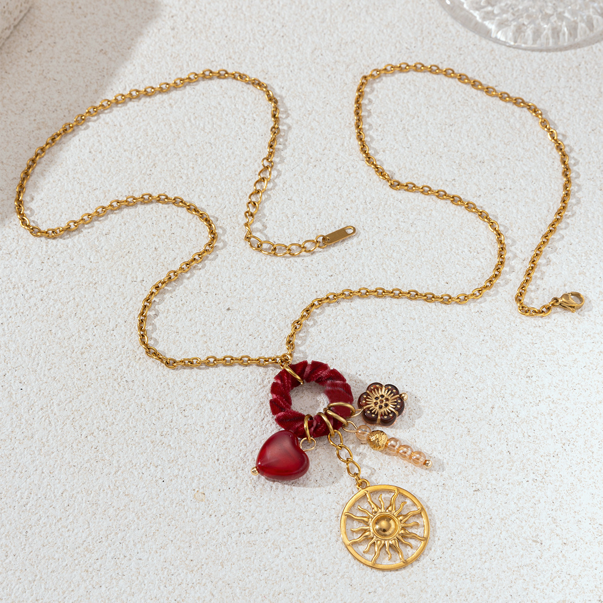 TENA estilo europeo y americano acero inoxidable colgante solar collar pendientes conjunto de joyería para mujeres no desvanecerse versátil acero de titanio