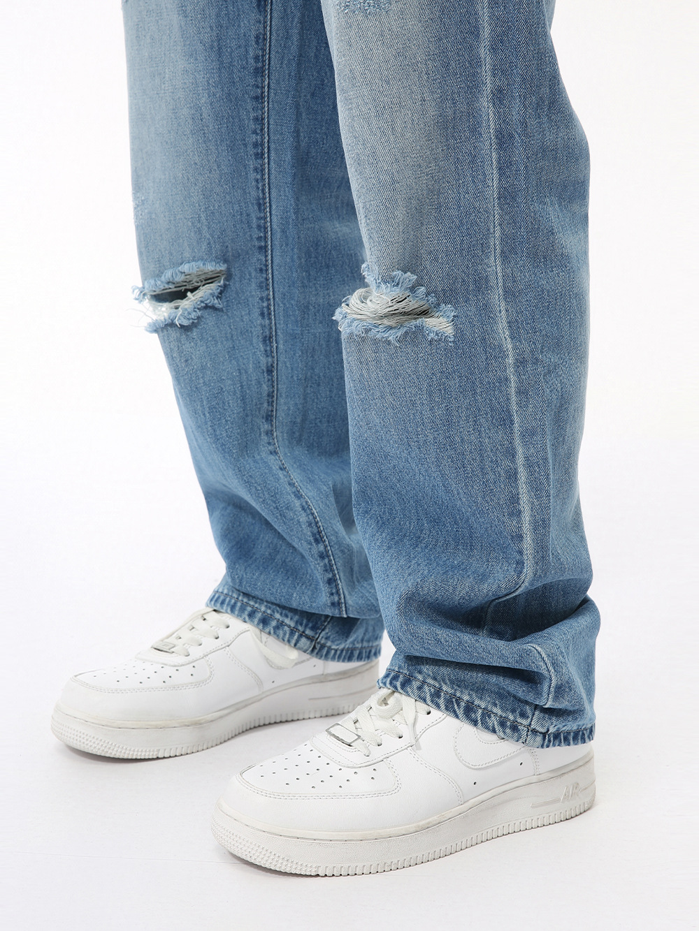 MTLCLOTHES Hombres| Otoño coreano ins básico simple agujero diseño retro jeans recto