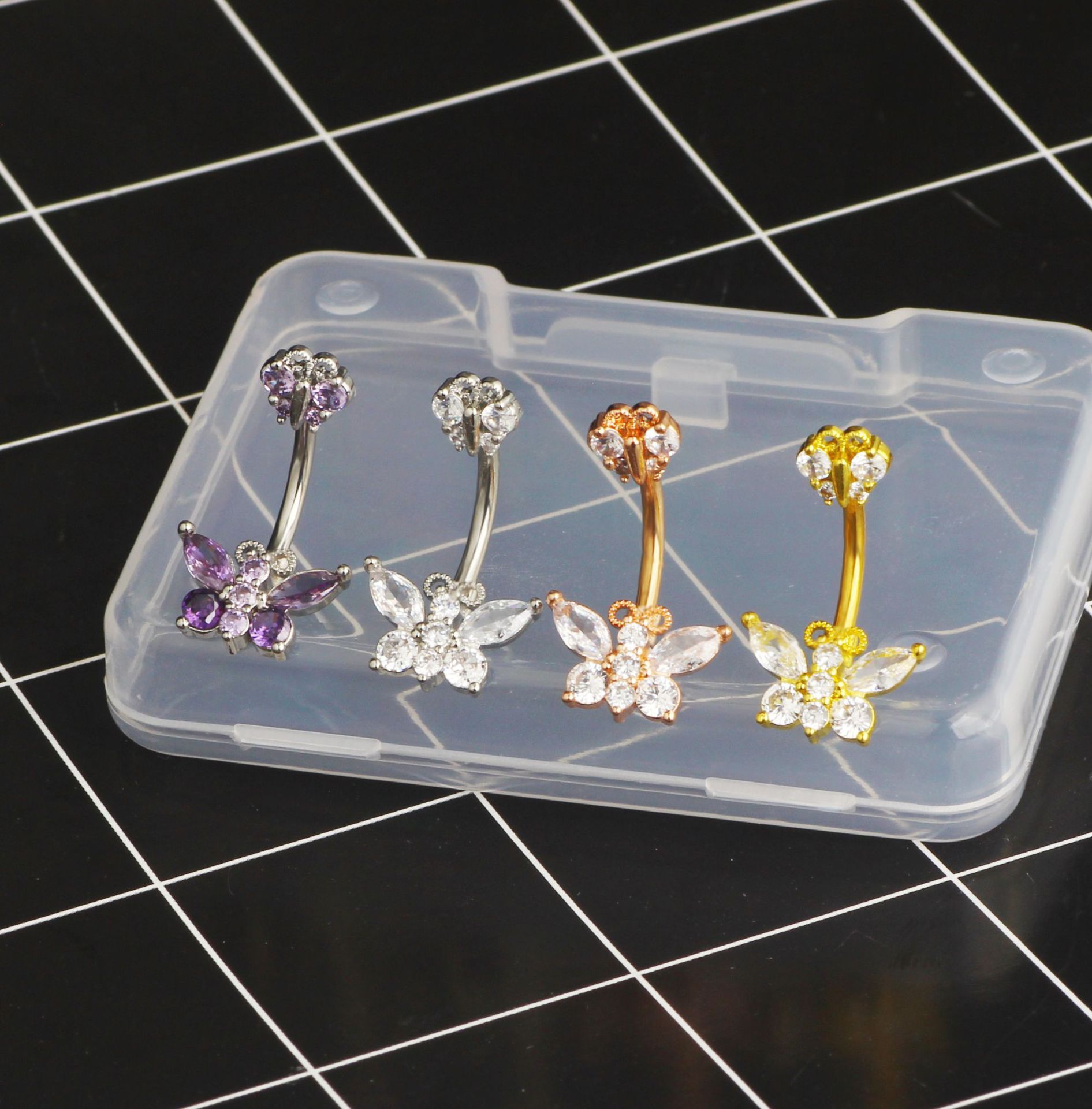 Zircon Belly Button Ring 316L Surgical Steel Dangle Flower Navel Piercing Jewelry for Women detail image 8