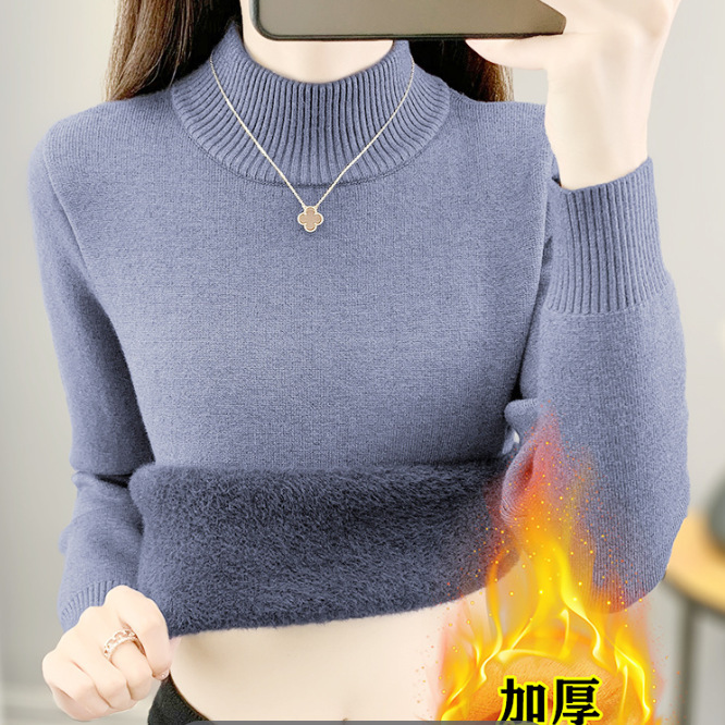 ベルベットは半高襟の純色を厚くして、ニットのシャツの女性の上着と秋冬の新型のベルベットの中にセーターを着る|undefined