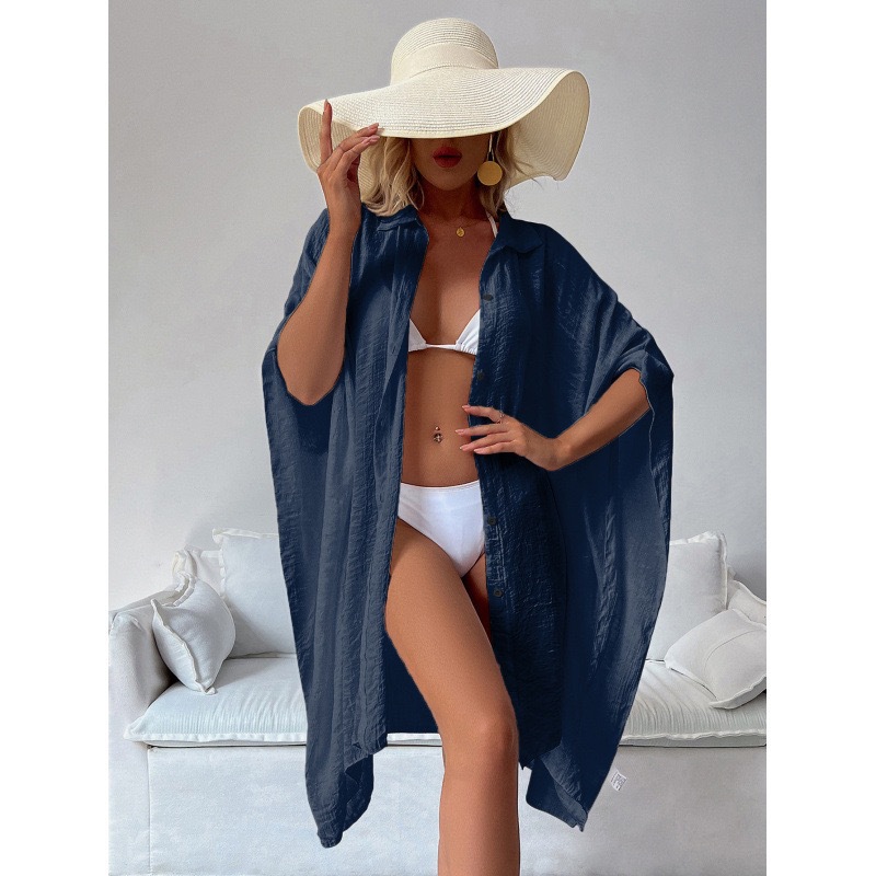 Lightweight Long Sleeve Beach Cover-Up Sun Protection Shirt For Women, Loose Fit Tie-Front Cardigan, Summer Vacation Outfit_ecoleips.com