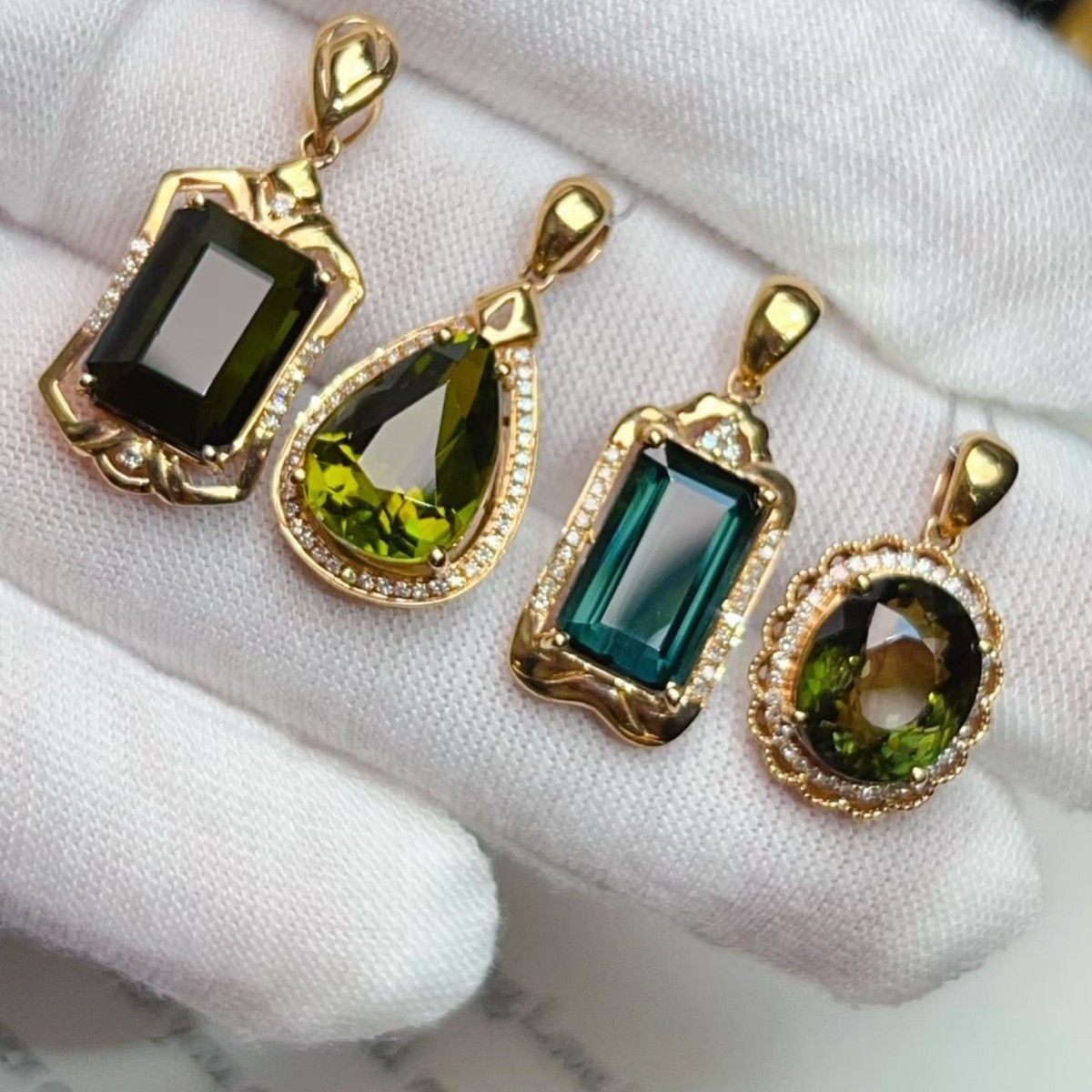 18k Natural Tourmaline Pendant, Women's Accessory, Versatile Jewelry, Jewelry, Couple's Gift, Y1990