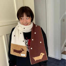 韩国订单! 气质款韩版小香风波点小狗围巾女冬新款拼色围脖