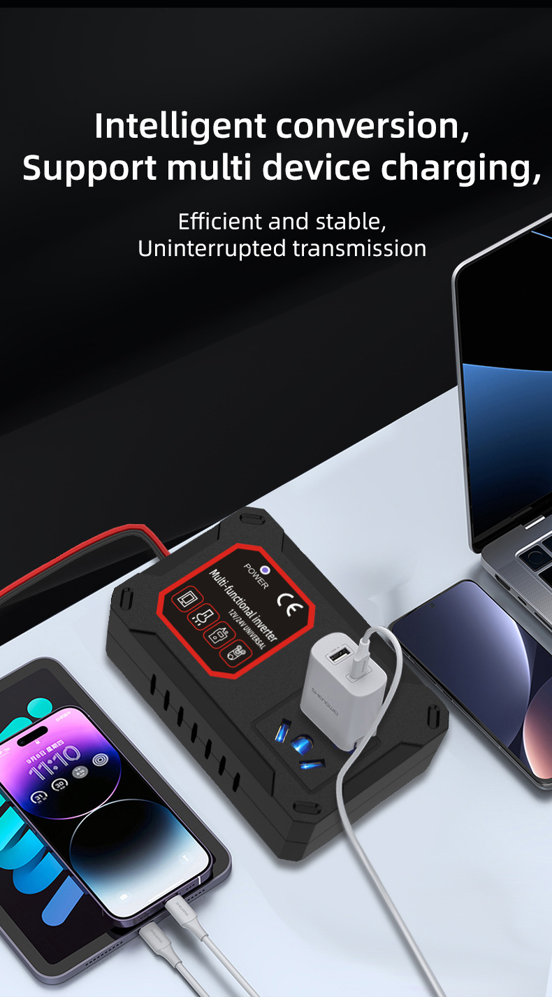 Car and truck 12V/24V to 220V multifunctional vehicle-mounted inverter converter with mobile phone socket charger
