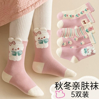 【新品】跨境儿童袜子春秋舒适卡通可爱中大童花边女孩透气中筒袜