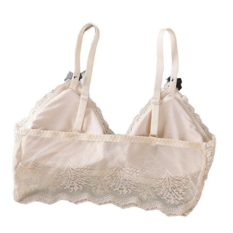 2025 otoño de encaje francés cuello en V hermoso cinturón de espalda ropa interior en una taza de comodidad con base para el pecho de la mujer