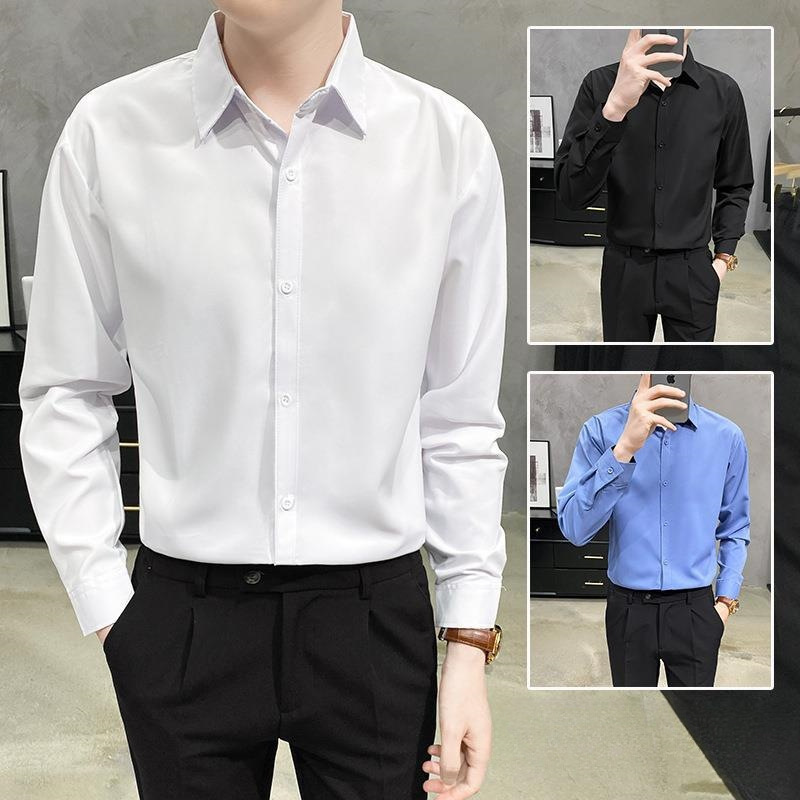 White Shirt for Men, Long-Sleeved, No-Iron, Anti-Wrinkle, Business Casual, Formal Wear, Stylish Workwear Shirt for Men, Blue and Black, Free Shipping