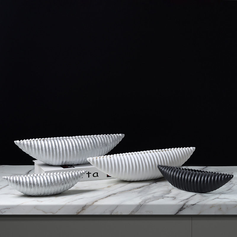 船形贝壳卷荷花瓶花器摆件诧寂风做旧复古电视柜酒柜玄关书柜饰品