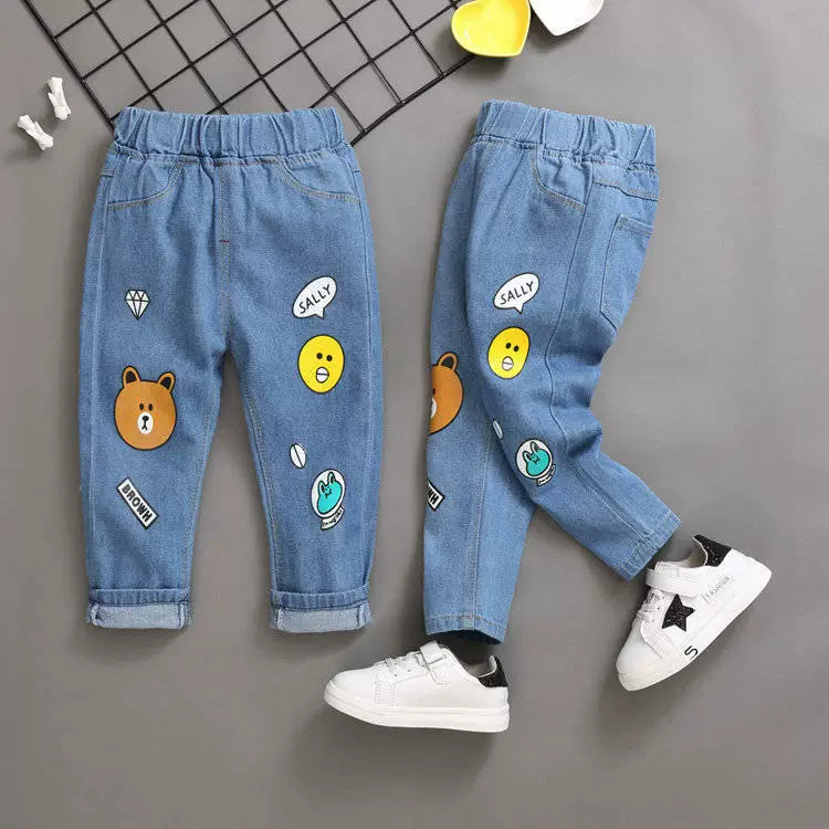 [童装男童休闲裤春秋季女童学生牛仔单裤Celana jeans anak -anak]