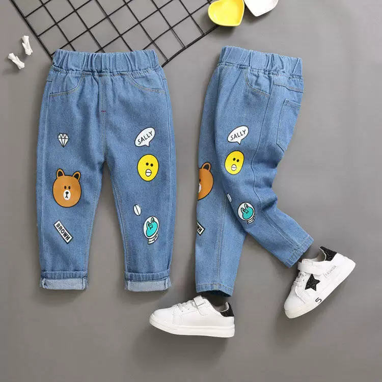 [童装男童休闲裤春秋季女童学生牛仔单裤Celana jeans anak -anak]