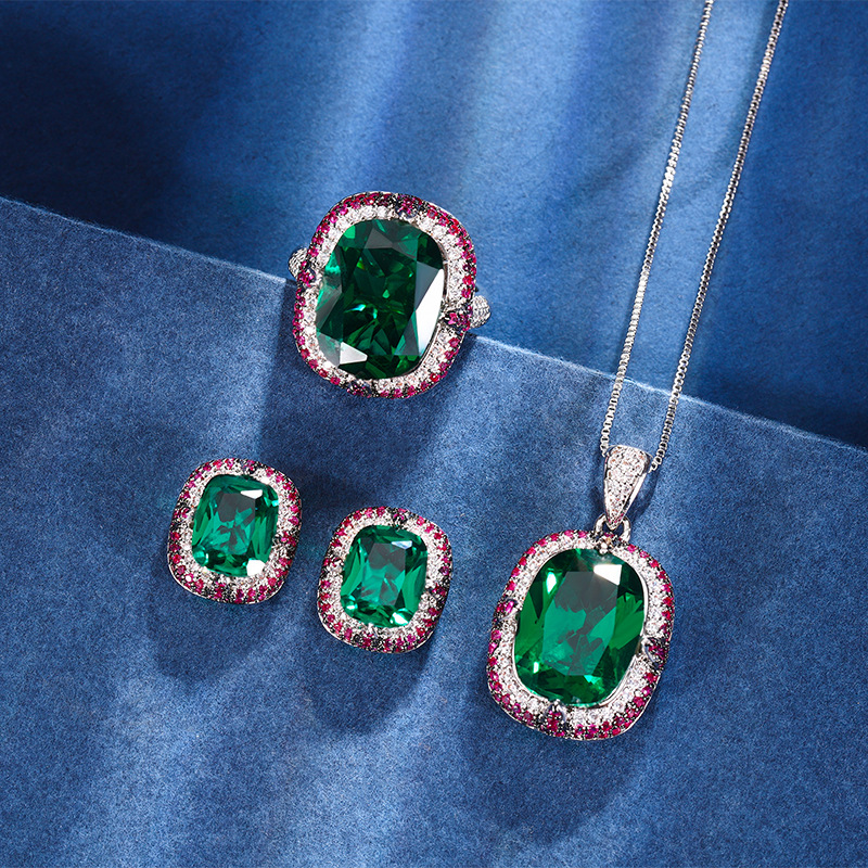 2024 nueva joyería Zhuang Shengsheng estilo europeo y americano simulación esmeralda salto color retro traje principal piedra 12*16-8*10