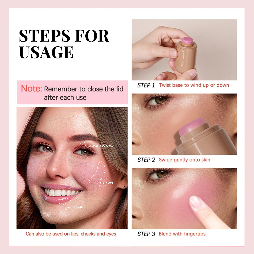 Transfronterizos de venta caliente maquillaje de bolsillo blush natural desnudo maquillaje brillante mate labios mejillas de doble uso reparador de color rohmín barra de agua