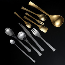 定制不锈钢西餐刀叉勺套装牛排甜品锤纹餐具勺子叉子