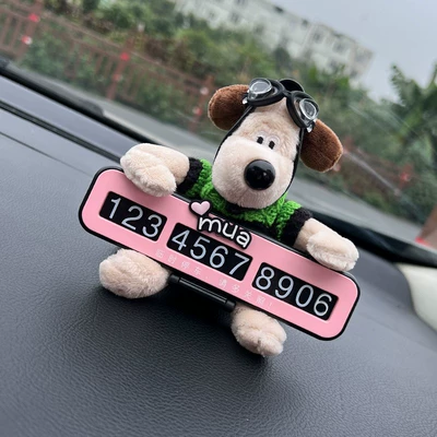 Sürətlər qutusu və əl tormozu başlıqları: Dolls, Car Interior Decorations - stop-sign-pink-cute-dog-in-black-and-green-clothes