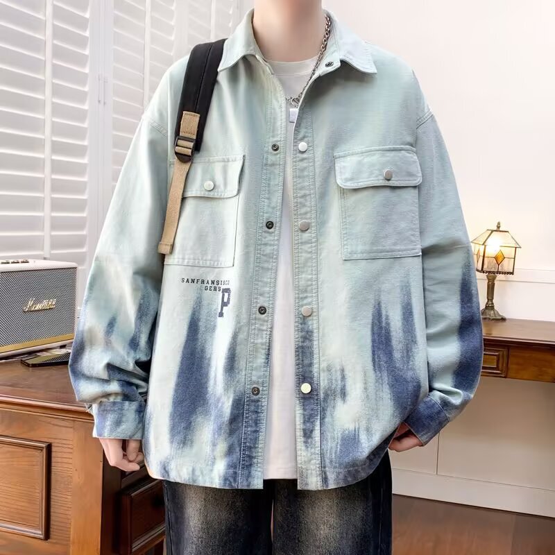 Gradient Denim Jacket Boys Spring and Autumn New Junior High School Student Jacket Men's Youth Tops Gradient Denim Jacket Boys Spring and Autumn New Junior High School Student Jacket Men's Youth Tops