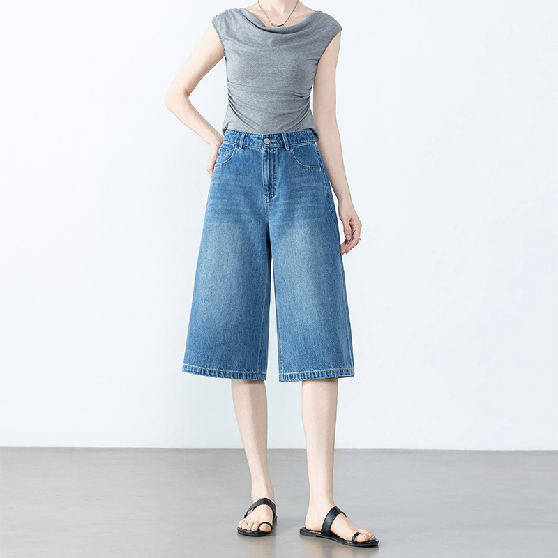 High-Waisted Wide-Leg Bucket Pants for Women, 2026 Summer New Classic Blue Cropped Pants, Loose Straight-Leg Denim Shorts High-Waisted Wide-Leg Bucket Pants for Women, 2026 Summer New Classic Blue Cropped Pants, Loose Straight-Leg Denim Shorts