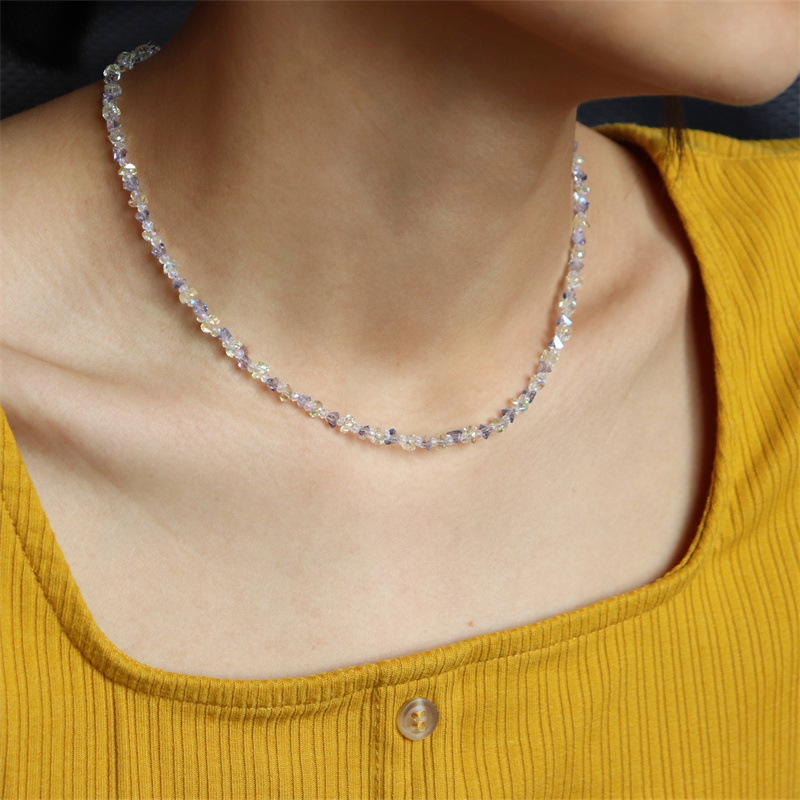 Austrian Crystal Purple And Yellow Diamond Chain Necklace_voghion.com