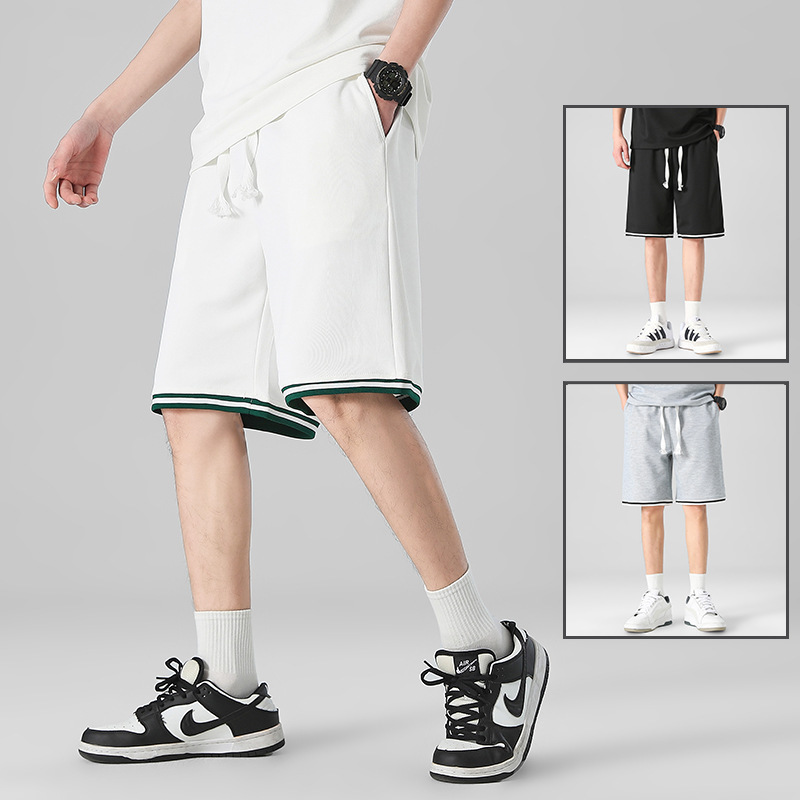 Al por mayor transfronterizo deportivo de ocio de verano de mangas cortas pantalones elásticos de cinco puntos de hombre de punto sueltos pantalones rectos