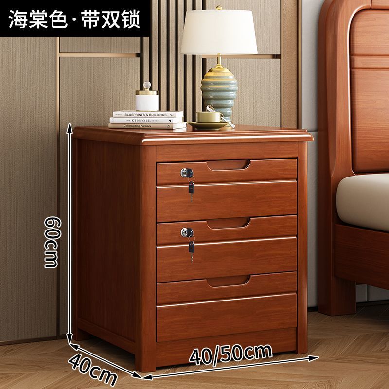 New Solid Wood Bedside Table with Lockable Layered Drawers for Home Bedroom, Stable and Durable, Strong Storage for Master Bedroom and Secondary Bedroom