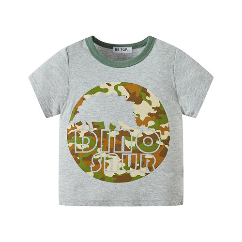Children's Short Sleeve T-Shirt Summer Cartoon Camouflage Print Baby Top Baby Korean Style Round Neck Children's Clothing One-Time Delivery