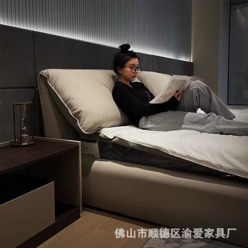 大象耳朵落地款真皮床意式极简头层牛皮大小户型主卧双人床皮艺