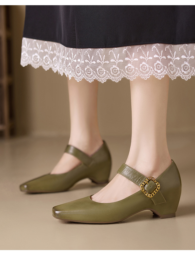 Giày Mary Jane nữ quai ngang mũi vuông gót thô 5 cm — màu tím chi tiết 1