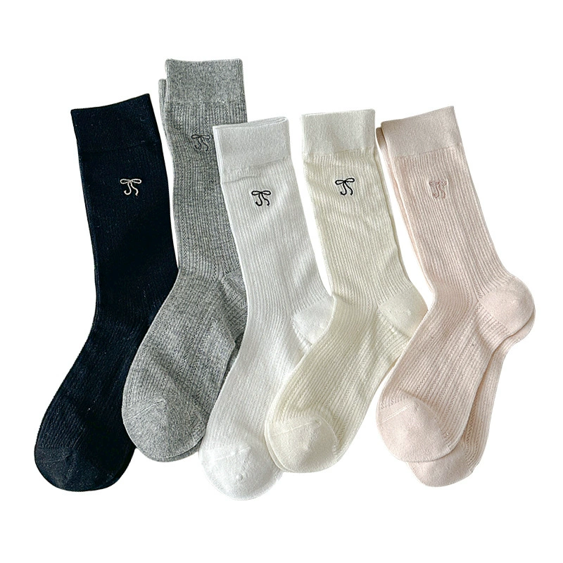 Summer thin breathable socks with bow, for teenagers, mid-length