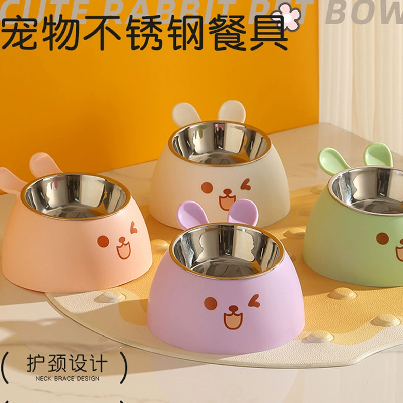 Миска для кормления домашних животных из нержавеющей стали, мультяшная миска для питья, милая миска с изображением кролика