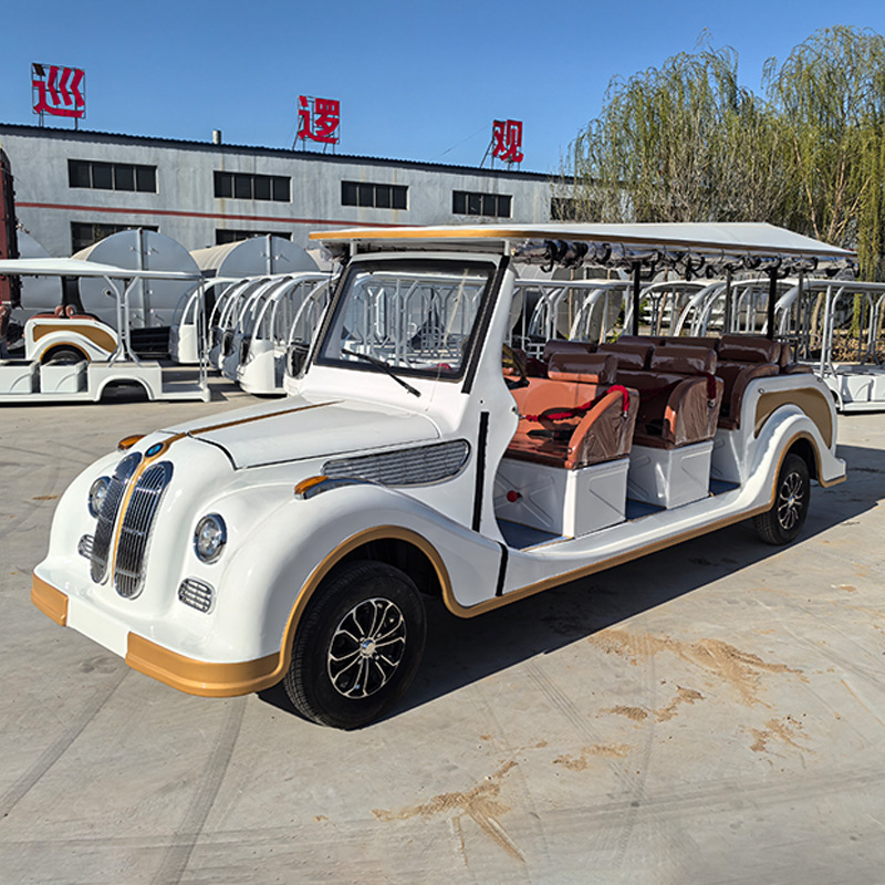 8-11 Seat Electric Four-Wheel Vintage Sightseeing Car, Tourist Attraction Shuttle Bus, Hotel Viewing Tours Reception Sightseeing Car