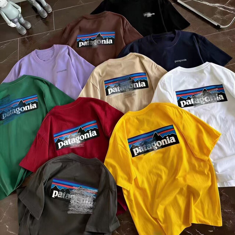 Cross-Border New Patagonia Short-Sleeved T-Shirt, Outdoor Pure Cotton P-6 Printed Unisex Versatile T-Shirt