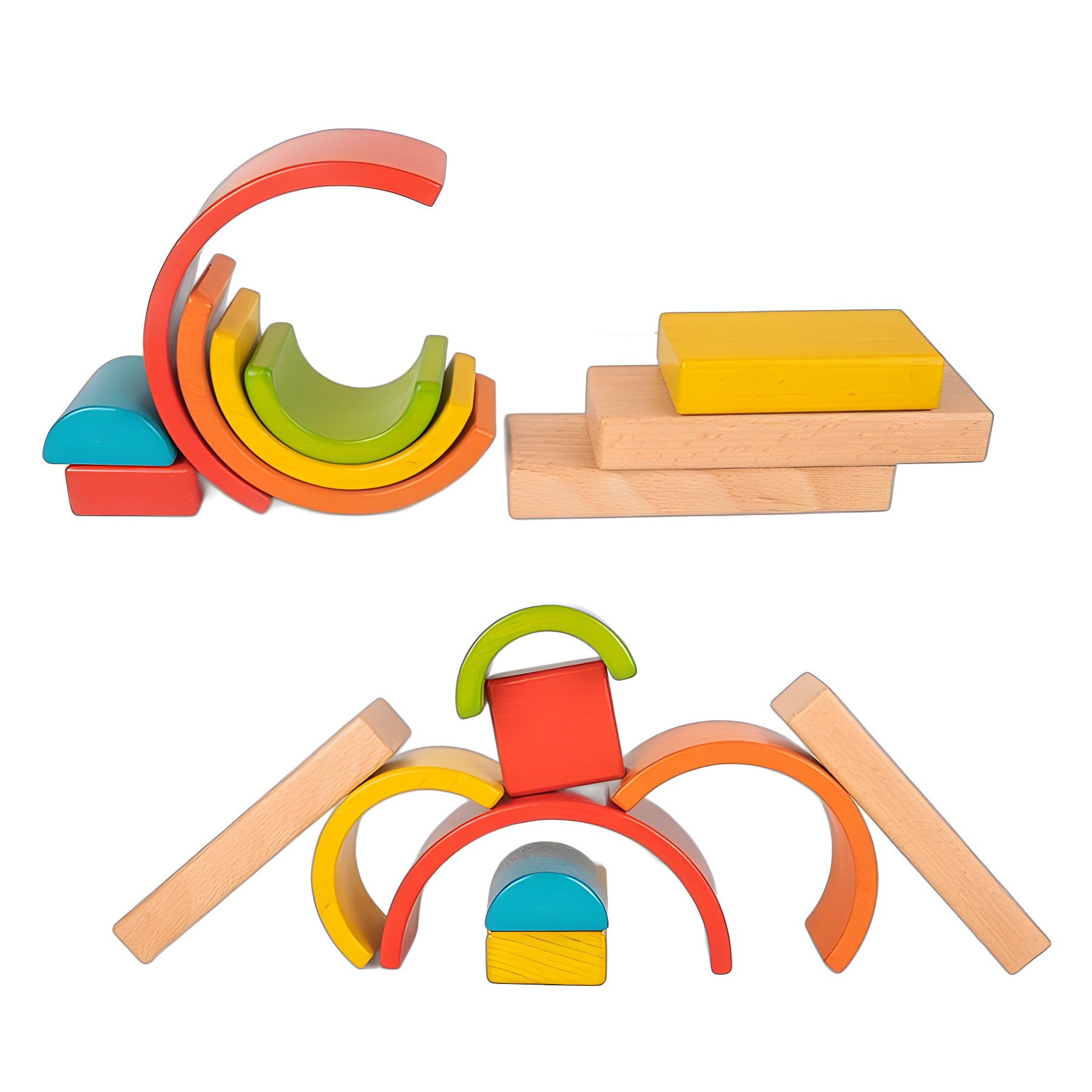 Madre del príncipe arco iris madera de haya regalos de madera sólida niños y niñas educación temprana para construir puzzles de montaña juguetes