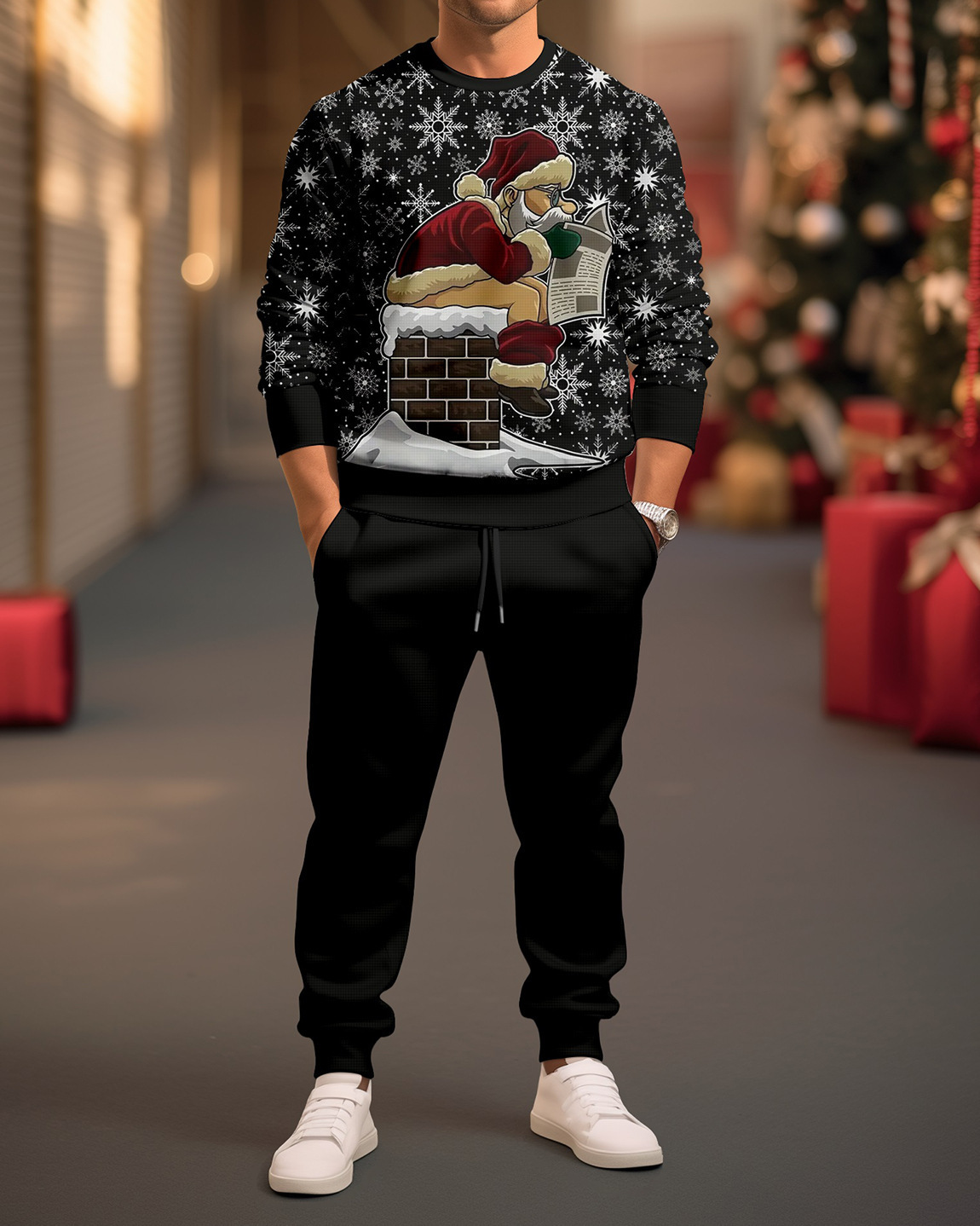 Comercio exterior transfronterizo Europa y América 3D impresión digital retro cuello redondo suéter pantalones traje ME1-ML1