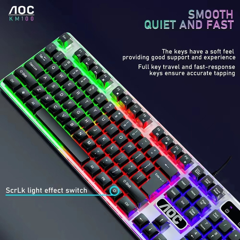 AOC KM100 メカニカルフィール有線キーボードとマウスセットデスクトップノートブックユニバーサルカラーライトゲーミングキーボードとマウス|undefined