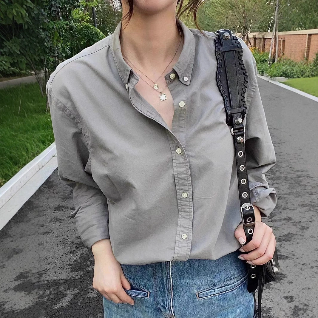 Рубашка-куртка Laf Horse Label из оксфордского хлопка с вышивкой, новая модель 2025 года, с длинным рукавом, свободного кроя, повседневная, универсальная