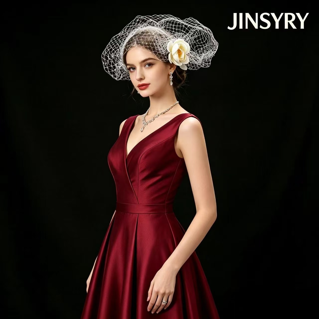 French-style rose net veil small hat, vintage bridal net hat, net headpiece for cheongsam dress photography