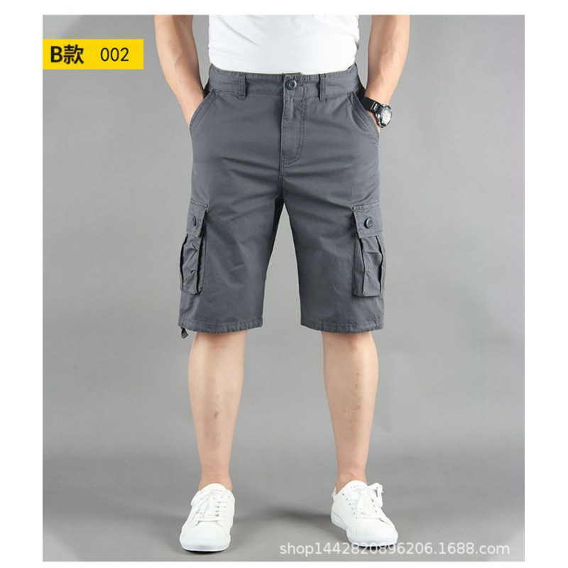 Pantalones casuales de cinco puntos con herramientas finas para hombres de verano, pantalones cortos casuales sueltos con múltiples bolsillos de algodón, pantalones deportivos, pantalones