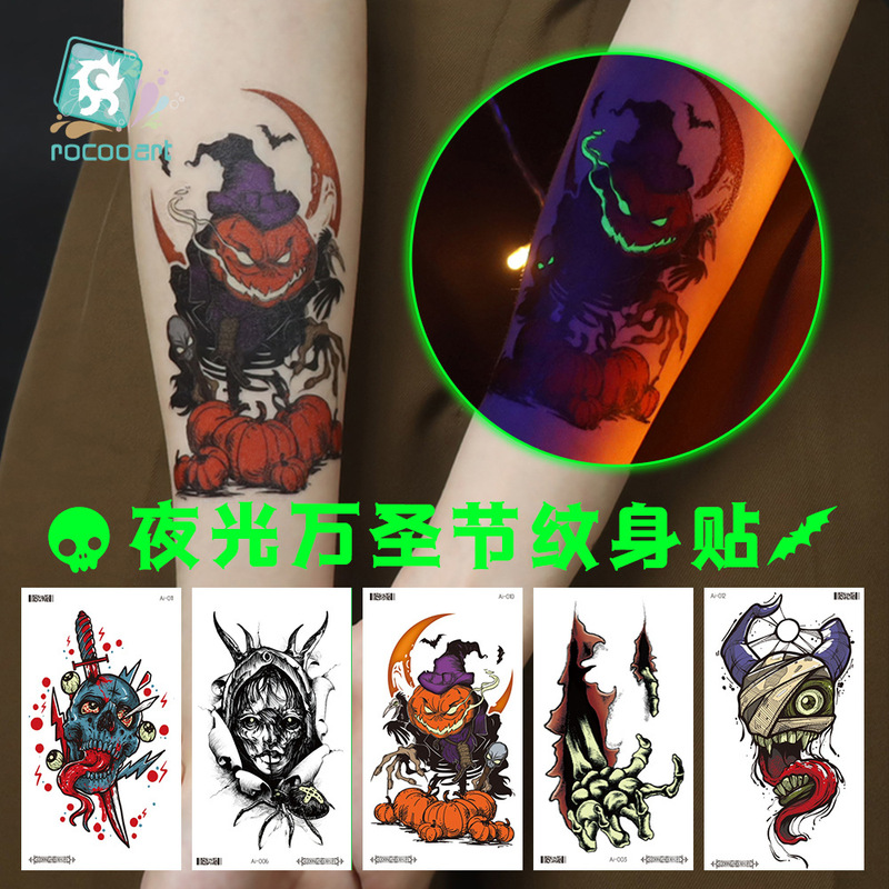 Ruikalong Cross-Border New Halloween Luminous Tattoo Stickers Simulate Temporary Horror Personalized Spider Stickers Can Be Shipped on Behalf of Others
