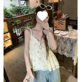 韩式小清新甜美碎花法式吊带背心夏季新款抹胸辣妹显瘦百搭上衣