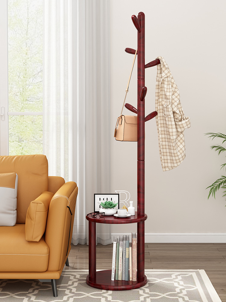 OD59 wholesale bedside clothes hanger floor-standing household coat rack corner bedroom corner storage rack solid wood bedside table