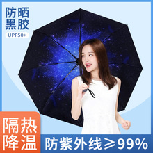 原创复古印花自动小黑伞晴雨两用防紫外线遮阳伞现货厂家大量批发