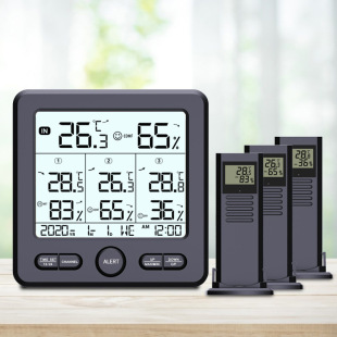 Amazon new one-to-three wireless indoor and outdoor digital temperature and humidity meter large screen with color alarm monitor