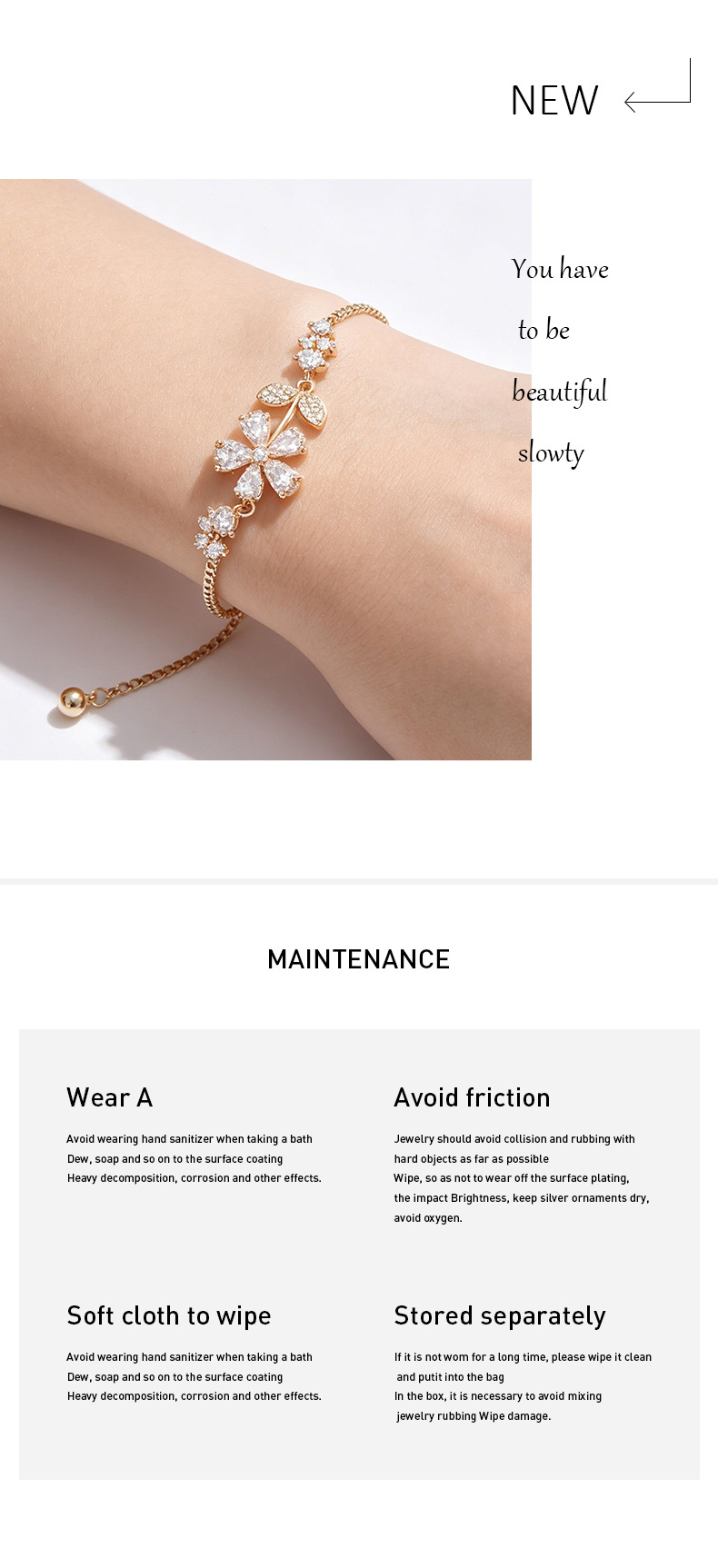 Elegant Zircon Flower Bracelet Adjustable Floral Rhinestone Bangle_voghion.com