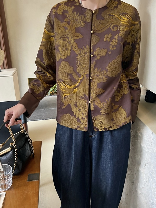 南油批发上新2025早秋新中式人丝提花外套复古盘扣圆领上衣不退换|undefined